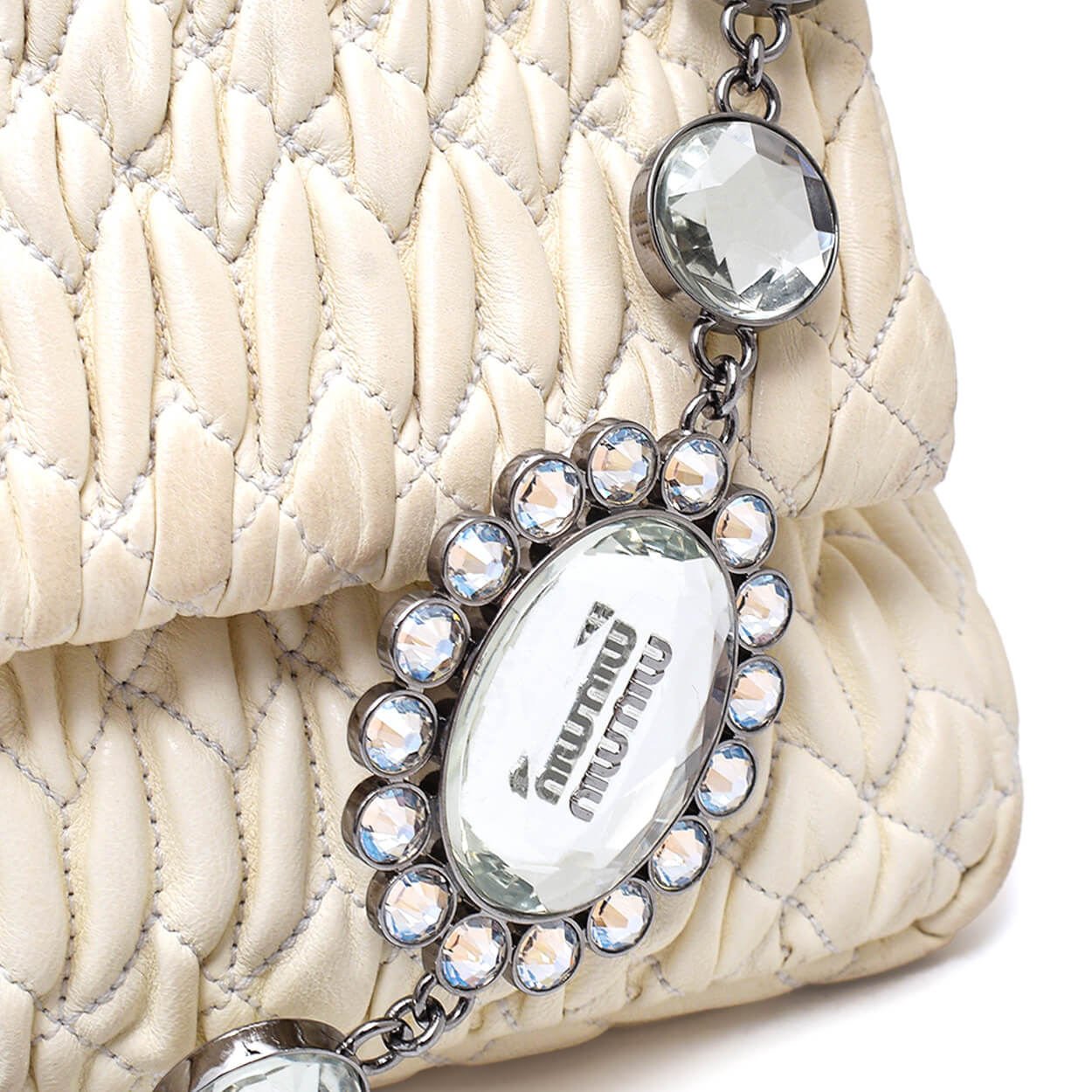 Miu Miu - Cream Matelasse Leather Bag w Iconic Crystal Cloque & Strap 